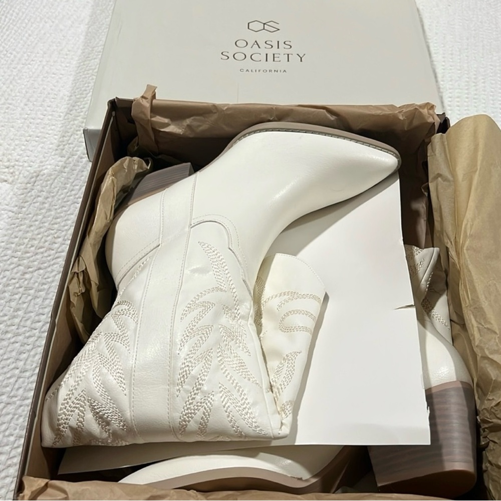 Oasis Society “Samara” Tall Western Boho Cowgirl Boots Embroidered White 7.5 New - Picture 15 of 16